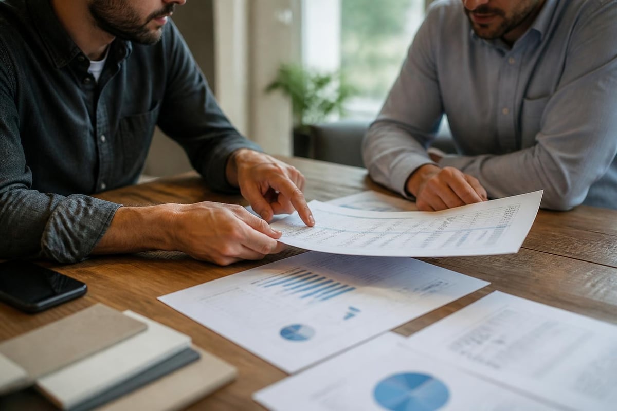 Property managers comparing commercial painting quotes at a desk